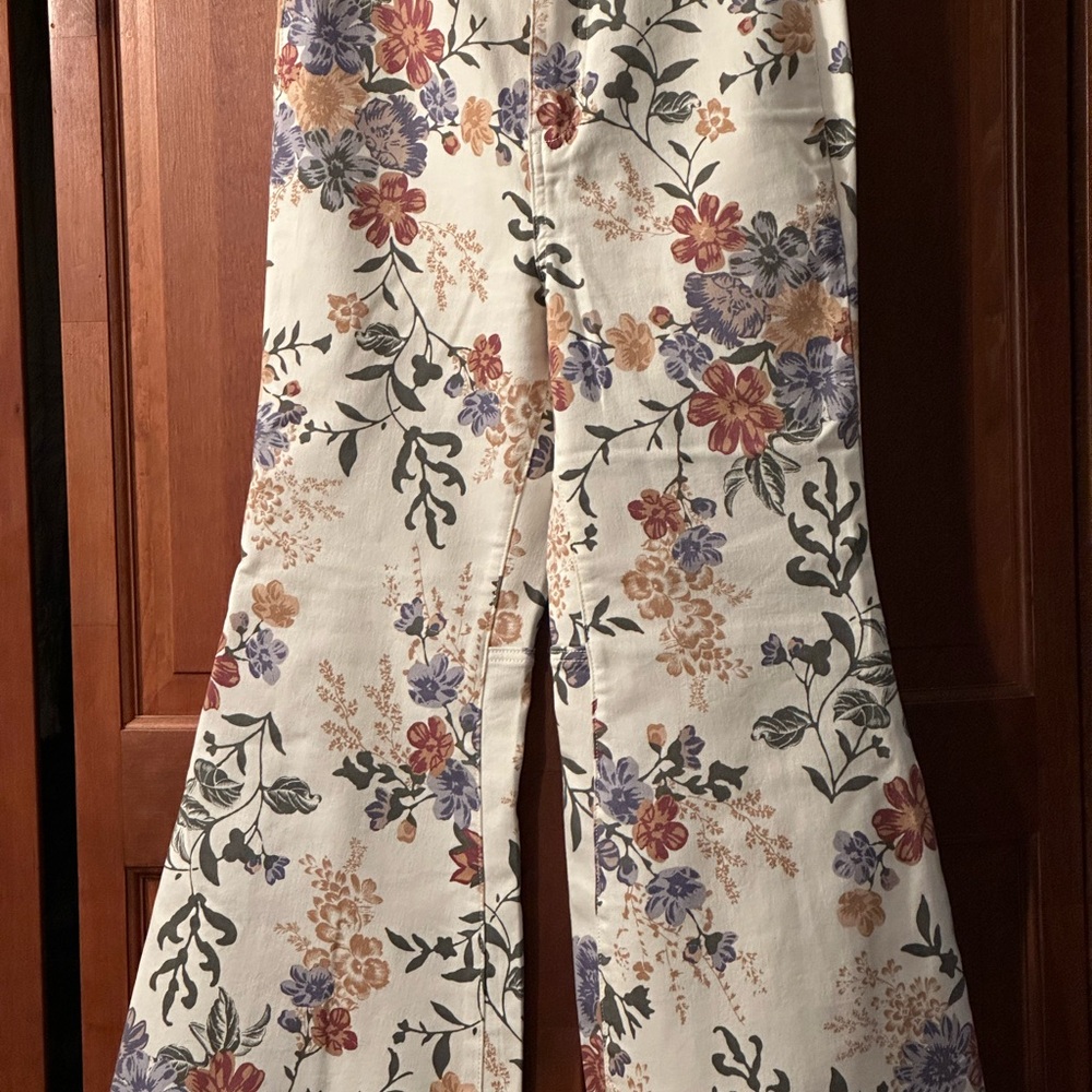 We The Free Cream Flare Jeans Floral Wide Leg